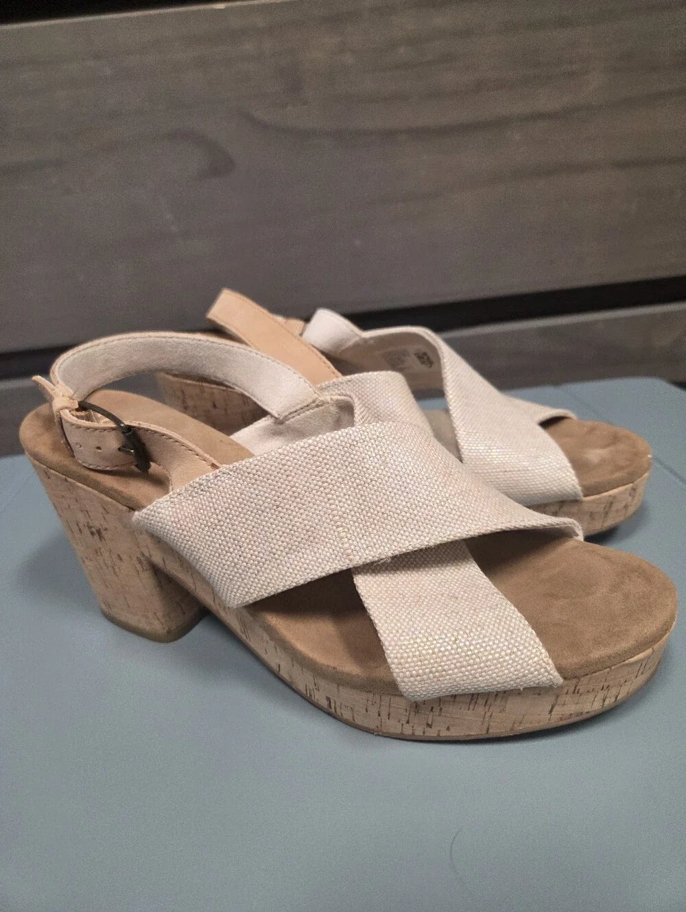 Toms Cream Cross-Strap Cork Platform Sandals